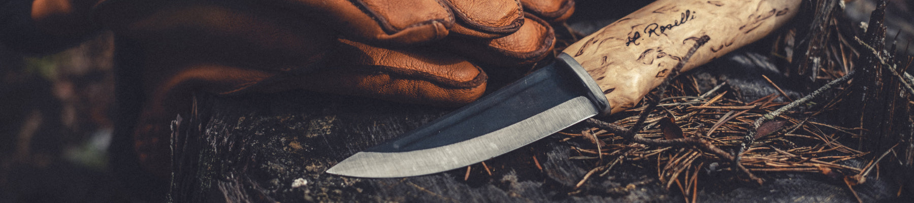 Roselli Hunting Knife carbon steel with curly birch handle handmade in Finland