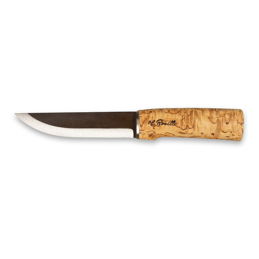 Rosellis Finnish Hunting knife with a long carbon steel blade.