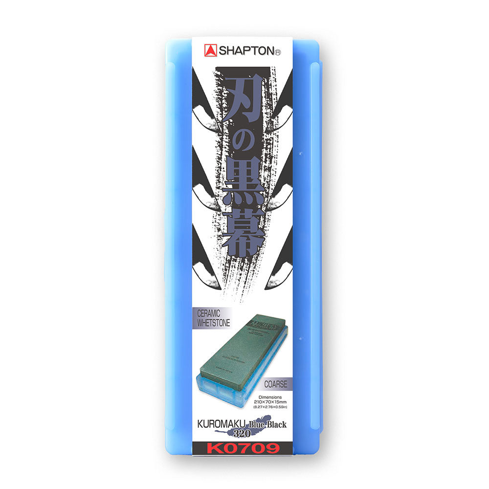 The Shapton Kuromaku #320 is a coarse stone designed for repair and major edge work. Use it when a knife has chips, a rounded edge, or needs a new bevel angle.